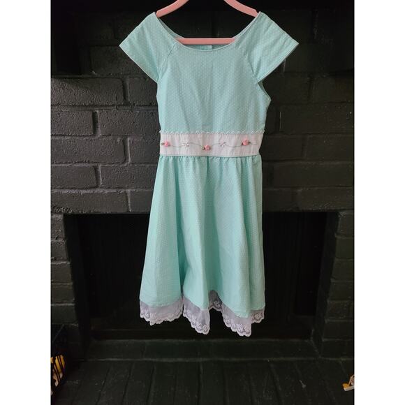 Rebecca Raggs original Baby Blue Polka Dot tie back dress size 10 - Picture 1 of 6